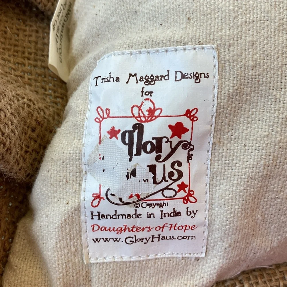 Glory Haus Rabbit Blessed Burlap Pleated Ruffle Trim Pillow